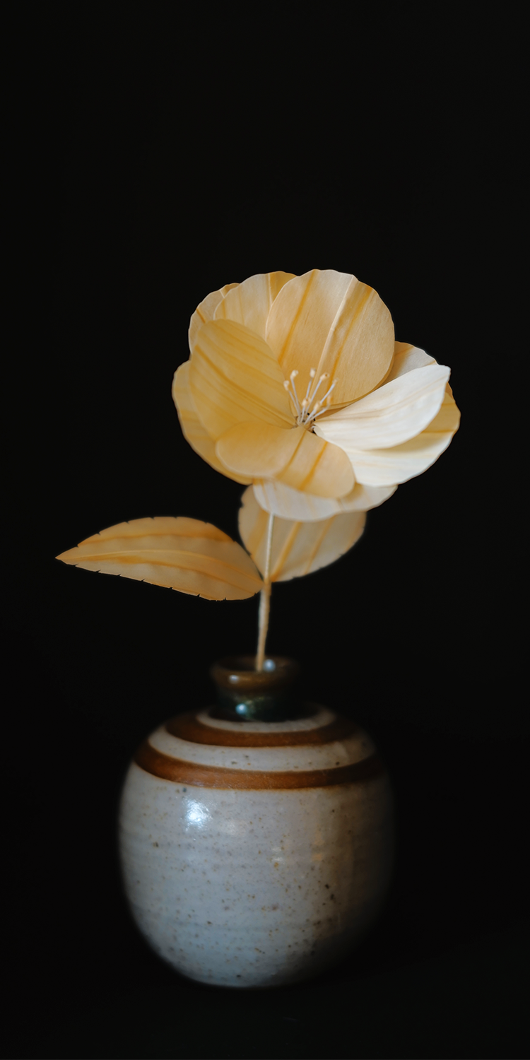 花瓶に支えられている寒椿